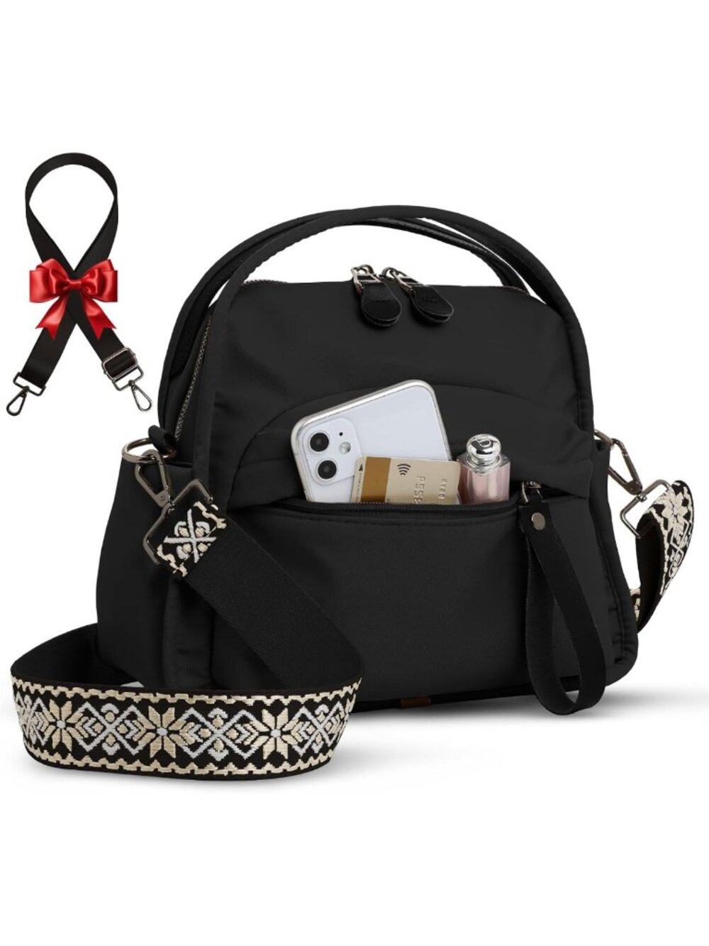 Stylish Nylon Crossbody Bag for Women - Top Handle, 2 Adjustable Straps